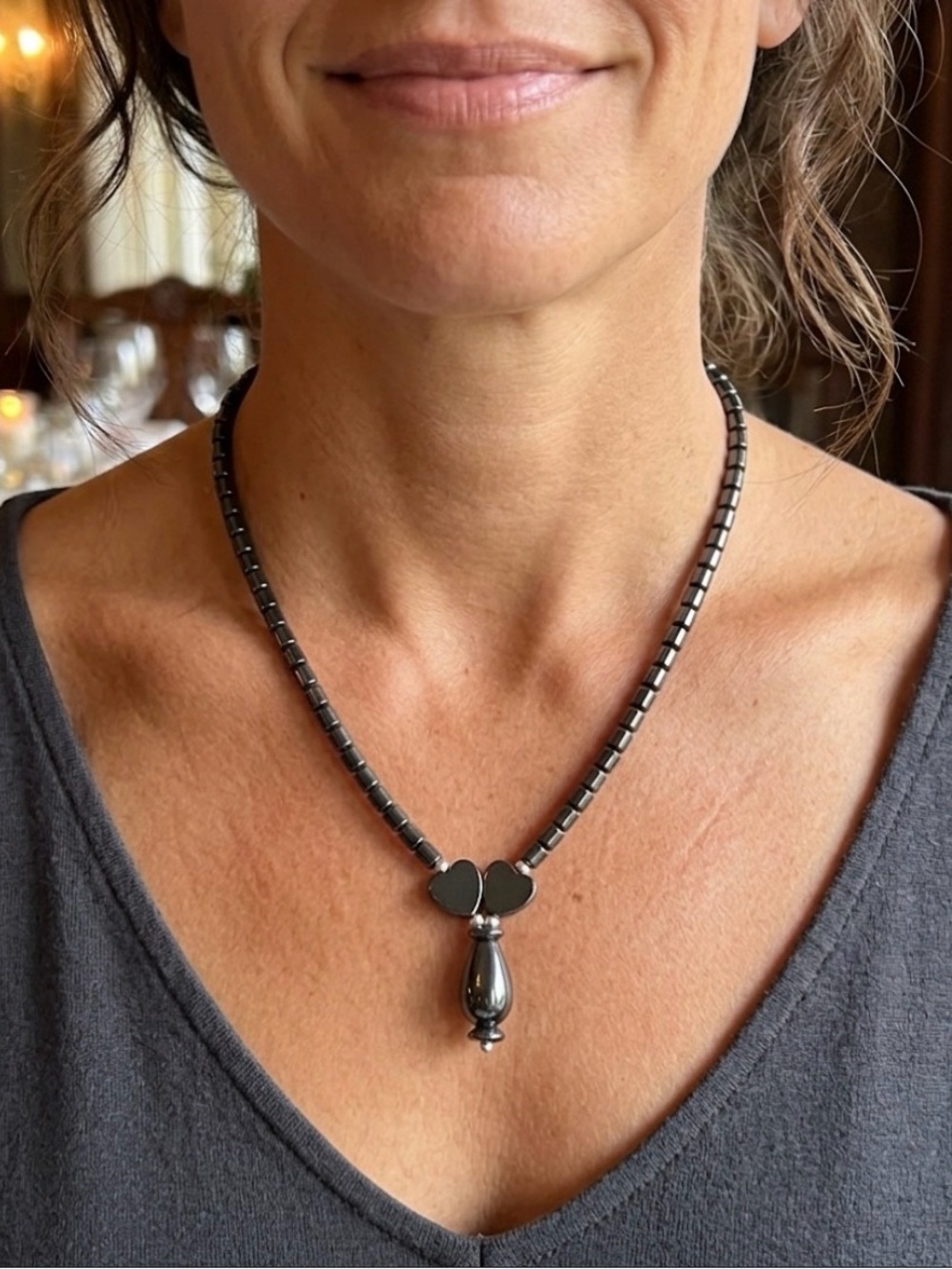 🧠 Hematite Heart Necklace